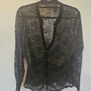 Lane Bryant Black Lace Velvet Trim Top